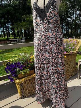 Rare Olga silver label floral slip gown